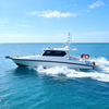 deluxe helm station and shock-absorbing helm seat on 48ft aluminum sport fishing yacht