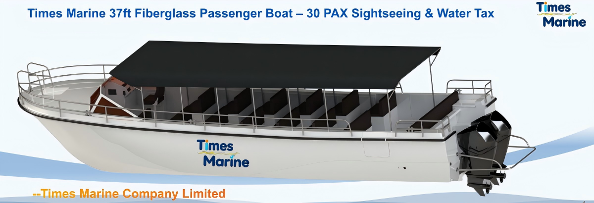 Semi-displacement fiberglass hull design on Times Marine 37ft passenger boat for smooth ride