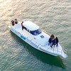45 foot fiberglass fishing boat with enclosed cabin front view