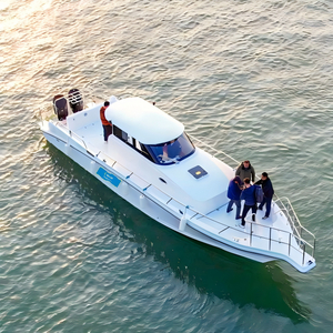 45 foot fiberglass fishing boat with enclosed cabin front view